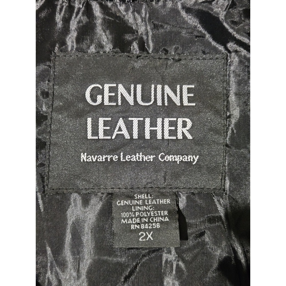 Navarre Leather Company Mens Genuine Leather Black Biker Vest Size 2X - Picture 5 of 5